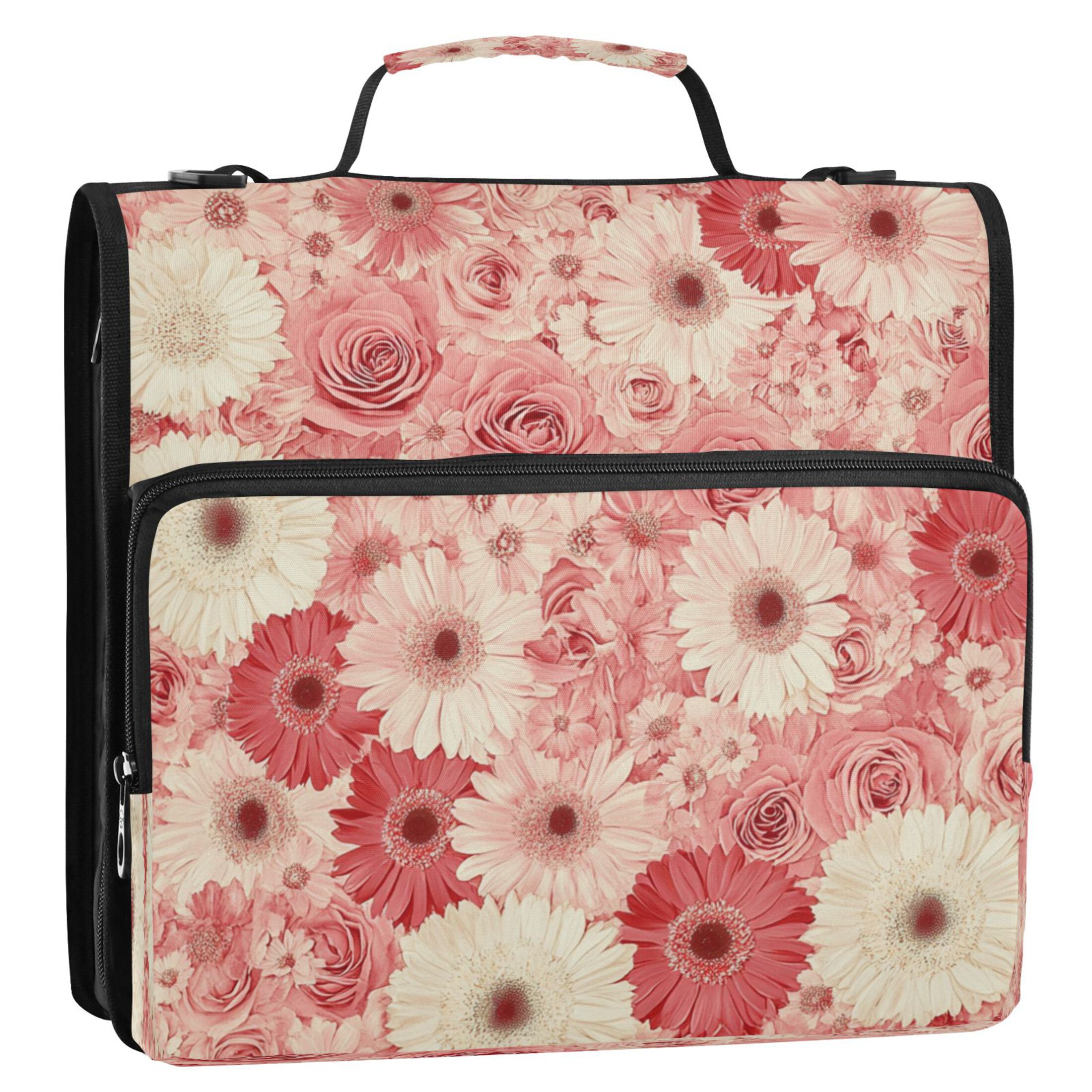 YAZAOO Zipper Binder trapper keeper Documents Organized Design Pink Flowers Printed