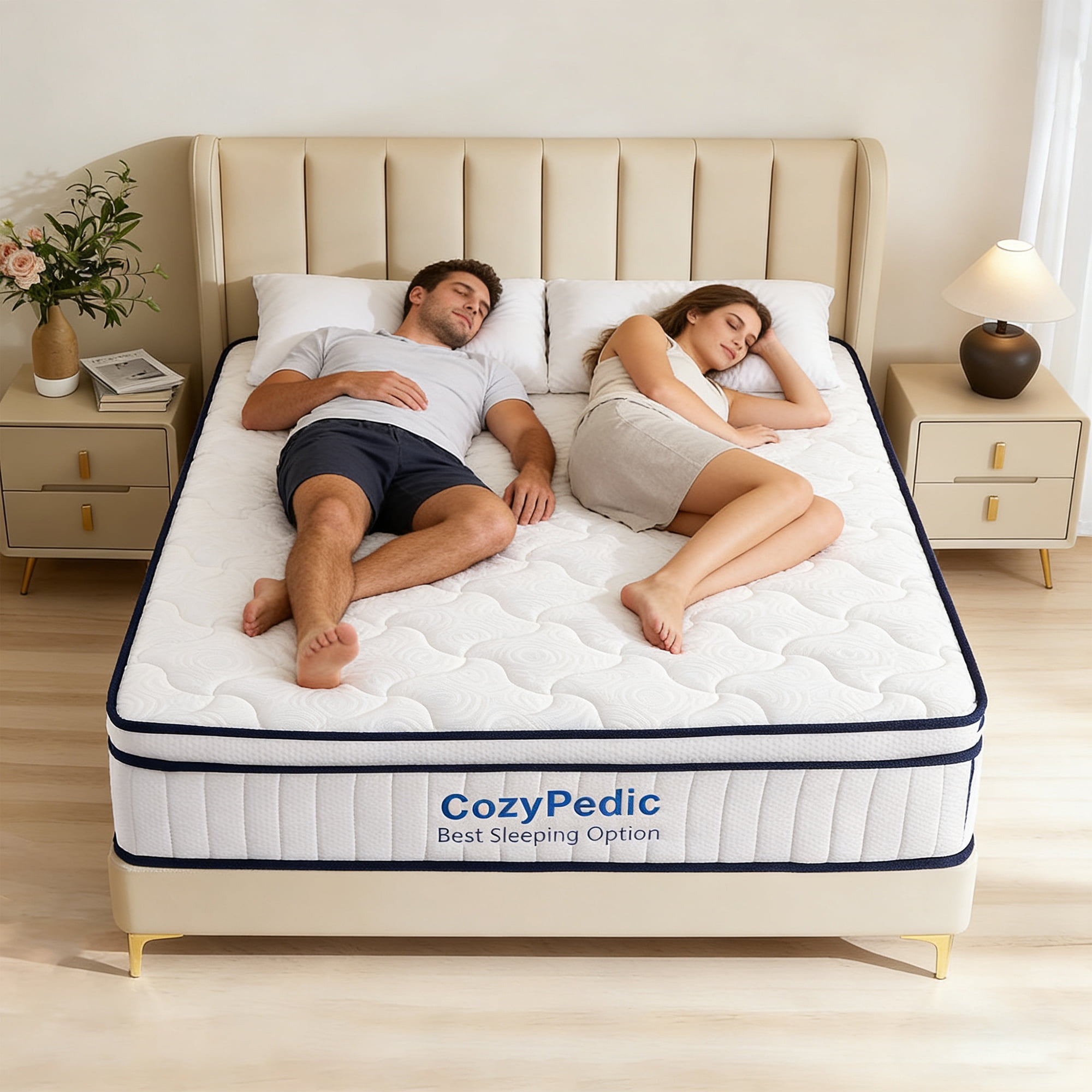 King Size Mattress,10 Inch Medium Firm Memory Foam, Pocket Springs for Back Pain Relief & Pressure Relief, Cooling Antibacterial Cover, CertiPUR-US Certified, White