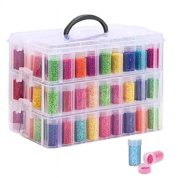 -Painting Storage Container, 3-Tier Stackable Bead Organizer with Carrying Handle, Craft Storage Box