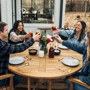 Ash & Ember Luna Grade A Teak 39 Round Dining Table, Drop Leaf Design, Indoor Outdoor Patio or Porch Dining, Weather Resistant Solid Wood with Umbrella Hole