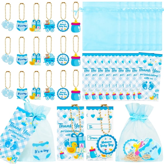 OSNIE Blue Welcome Baby Boys Party Favors Keychain Organza Bags