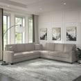 thumbnail image 3 of Stockton 111W L Shaped Sectional Couch in Beige Herringbone Fabric, 3 of 11