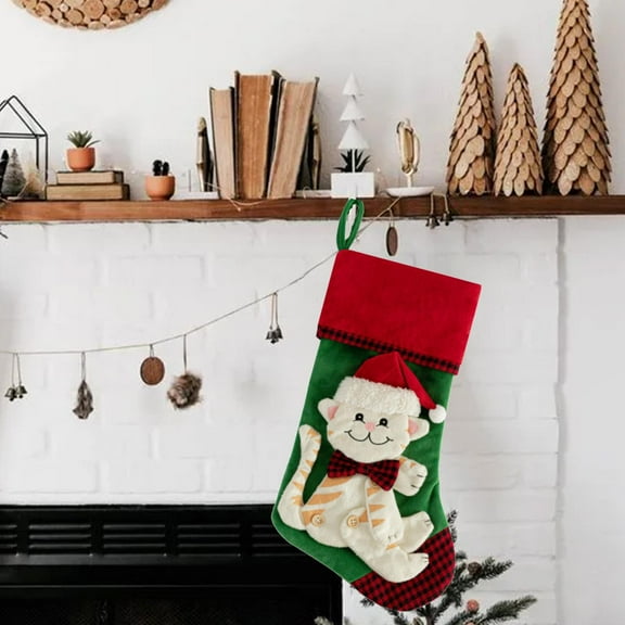 Large Christmas Cat Stocking Ornament Pet Themed Holiday Stocking for Christmas Trees, Fireplace Mantels & Christmas Eve Decor, Soft Material Suitable for Pet Lovers & Festive Decor, 16.9*7.5in, A