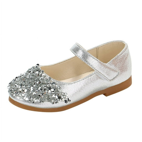 Hinvhai Little Kids Girls Adorable Sparkly Dress Shoes Party Low Heel Pumps Glitter Princess Mary Jane with Bowknot