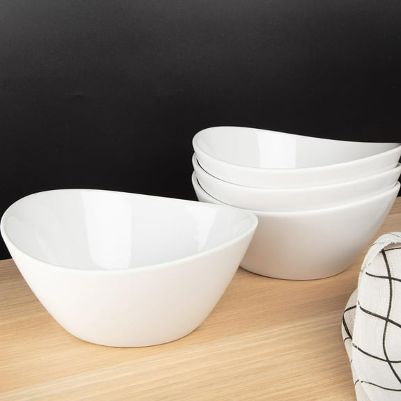 EcoSummer 42 Oz Serving Bowls Set of 4, Large 8" Oval Porcelain Bowls - Microwave & Dishwasher Safe, Versatile Ceramic Dishes for Salad, Pasta, Ice Cream, Cereal & Soup