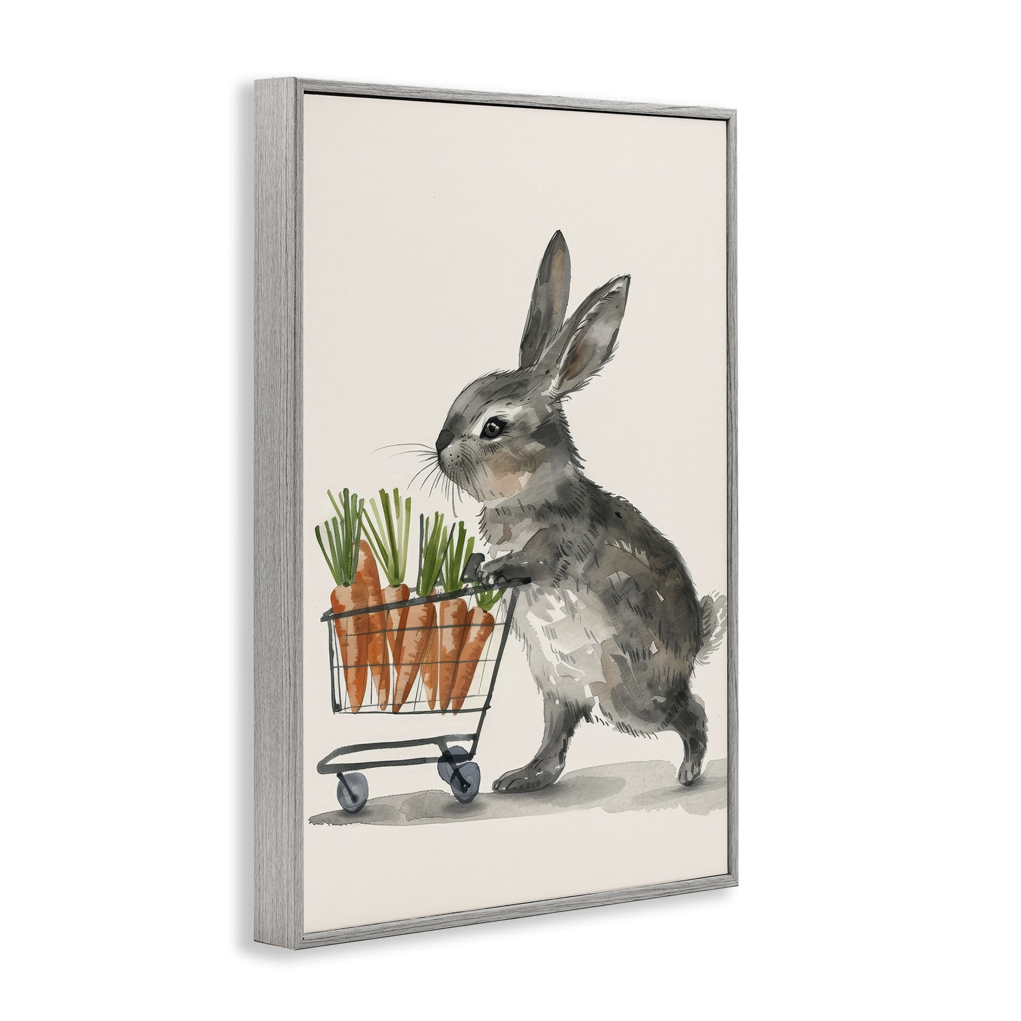Bunny with Carrots Gray Framed Giclee Art, 20 x 30