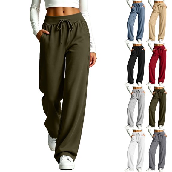 Aezemi Women Wide Leg Sweatpants High Waisted Drawstring Loose Fit Casual Travel Pants Baggy Fall Summer Fashion Sports Joggers with Pockets M