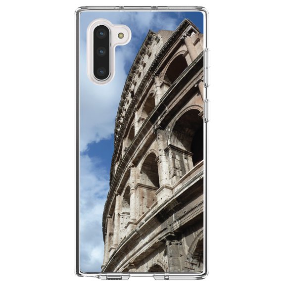DistinctInk Clear Shockproof Hybrid Case for Samsung Galaxy Note 10 (6.3" Screen) - TPU Bumper, Acrylic Back, Tempered Glass Screen Protector - Roman Colosseum Rome
