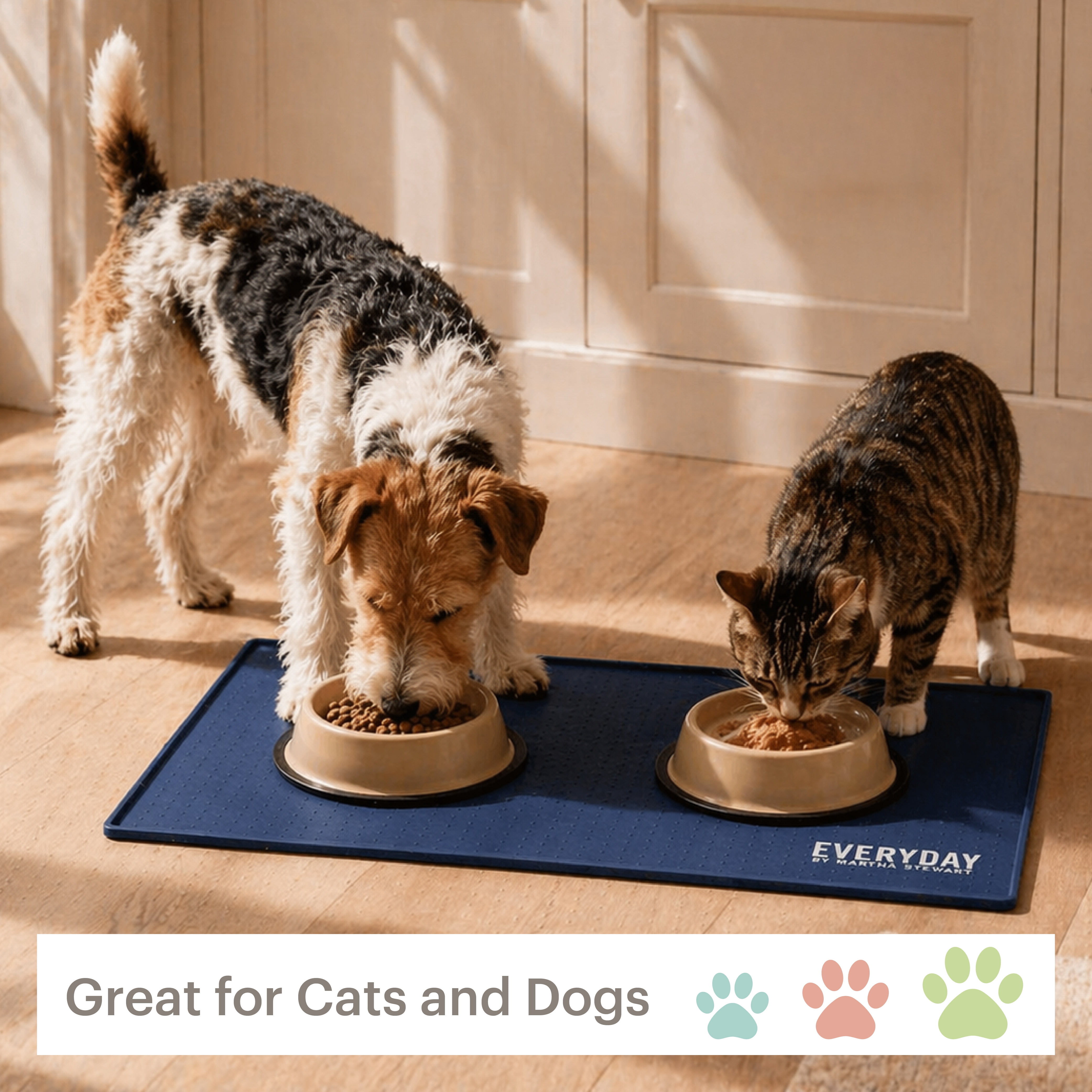 Embossed Silicone Feeding Mat for Pets - Navy, Non-Slip, Large