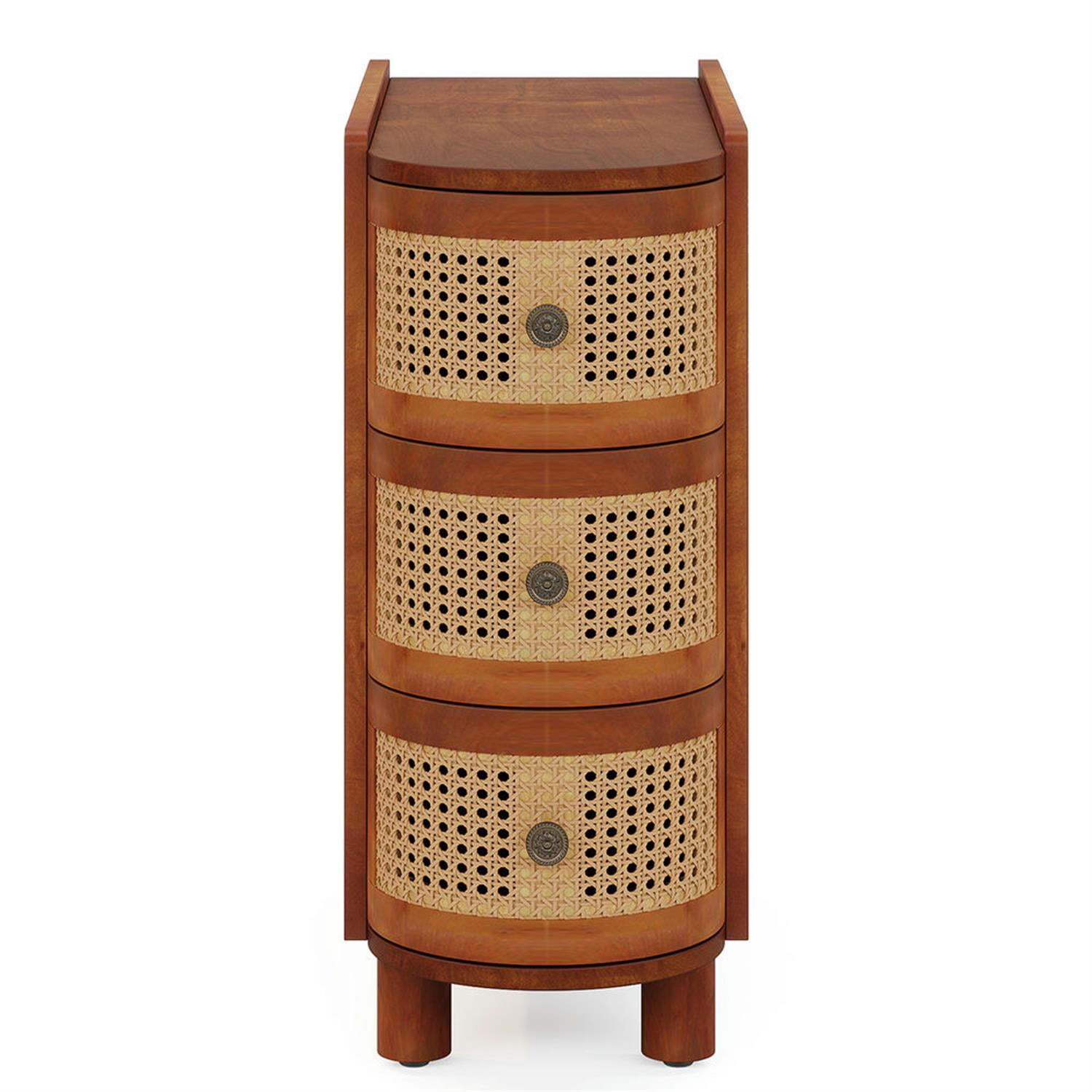 Demi Bonn 26" Wood Nightstand with 3-Drawers, Bedside End Table for Bedroom, Modern Rattan Side Table with Storage, Brown