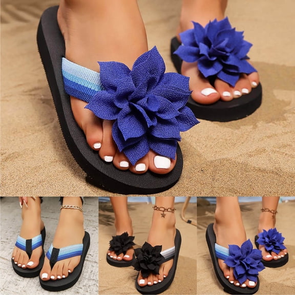 Shadoumai Platform Flower Flip Flops for Women, Arch Support Cushion Thong Sandals, Thick Sole Pillow Slippers, Non- Summer Beach Shoes
