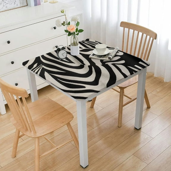 BANET Zebra Print Table Cloth Square Tablecloth Anti Wrinkle Table Cover for Dining Kitchen Parties White