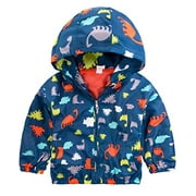 Boys Cartoon Dinosaur Jackets Spring Zip Kids Mesh Lined Hooded Windproof for Toddler Light Outwear