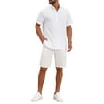 thumbnail image 2 of Men's Henley Shirt Solid Color Stand Collar Short Sleeve Linen Shirt XL White, 2 of 5