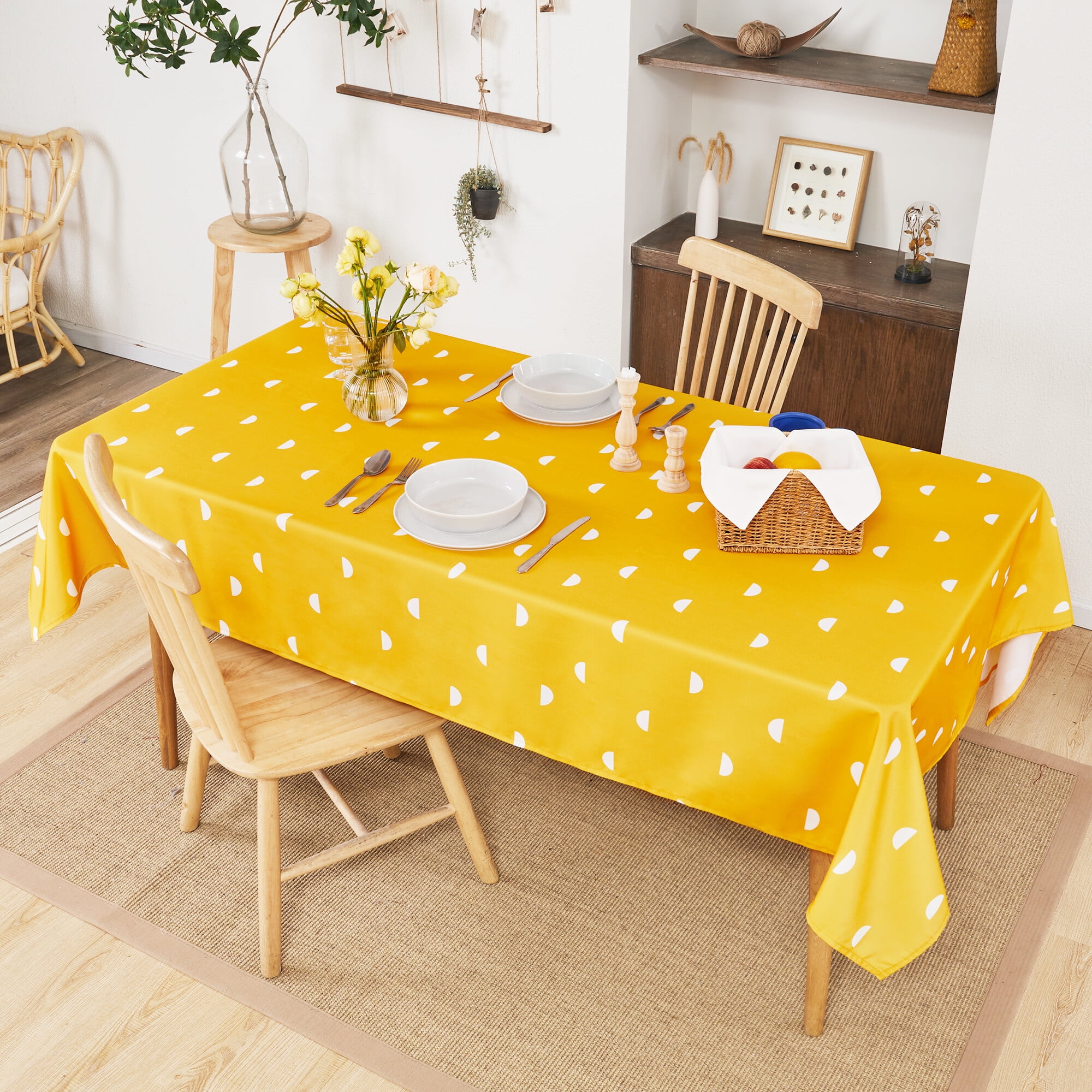 Indoor/Outdoor Tablecloth for Picnic Barbeque Gold Milano Marble Solid Color Print Heavy Gauge Vinyl Flannel Backed Tablecloth Patio and Kitchen Dining, 60 Inch x 102 Inch Oblong/Rectangle 