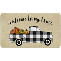 Nutksea Fall Welcome Truck Pumpkin Decorative Doormat, Autumn Non Slip and Washable Buffalo Plaid Doormat Rubber Back Door Mat for Indoor Outdoor 30" x 17”,Welcome to My House.