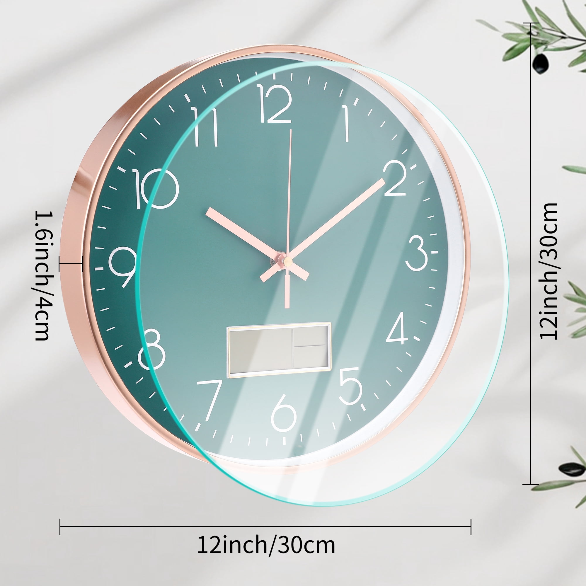 Unique Bargains Silent Non-Ticking Wall Clock with Date Temperature White Black