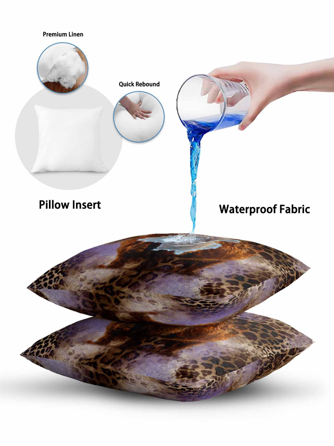 1 Pack Outdoor Throw Pillow, Purple Cow Leopard Waterproof Pillow with Insert Included, Aesthetic Vintage Animals Farmhouse Decorative Accent Cushion Sofa Pillows for Patio Porch, 18 x 18 In