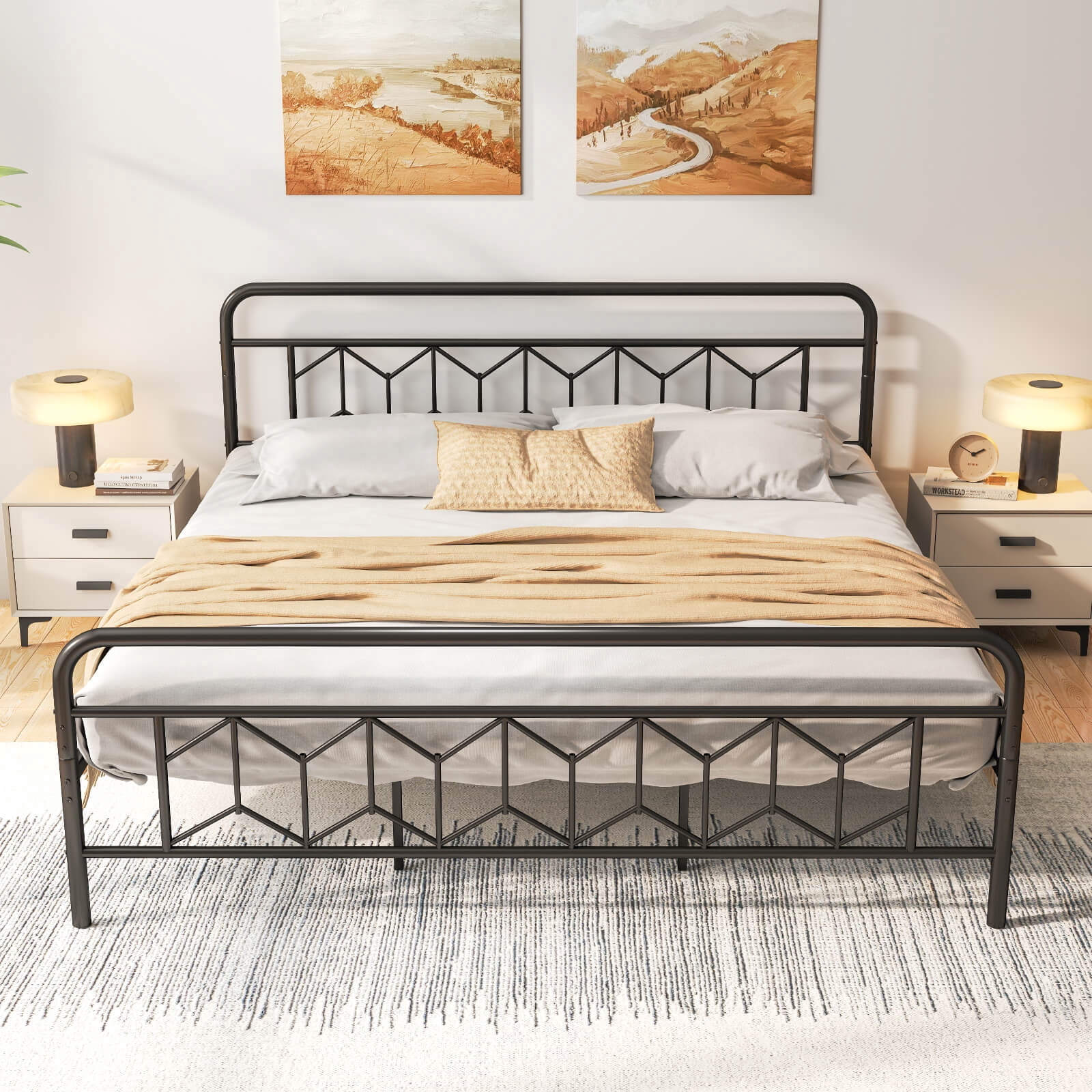 Infans King Size Bed Frame Mattress Foundation w/ Headboard 12.5" Under-bed Storage