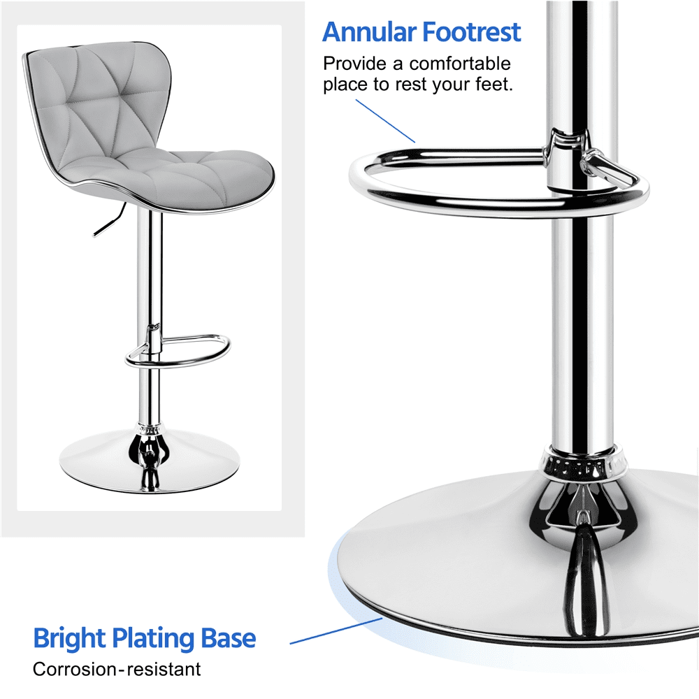 Alden Design Adjustable Mid-back Faux Leather Counter-Height Bar Stool, Set of 2, Light Gray