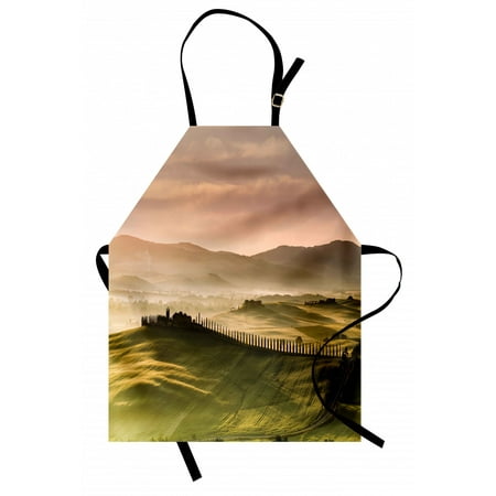 

Italian Apron Italian Countryside Road with Trees and Meadows by Mountains Mediterranean Culture Unisex Kitchen Bib Apron with Adjustable Neck for Cooking Baking Gardening Green Beige by Ambesonne