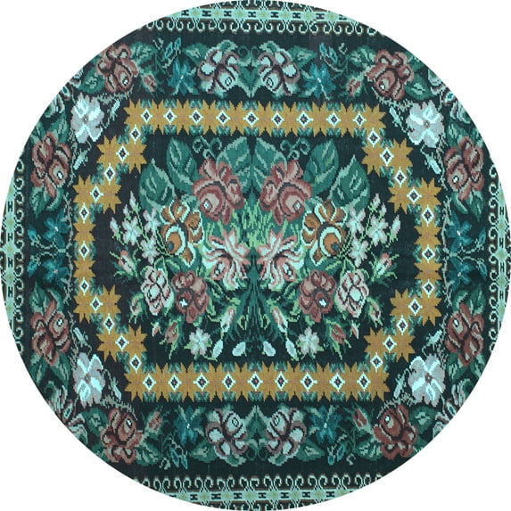 Ahgly Company Indoor Round Medallion Light Blue French Area Rugs, 3' Round