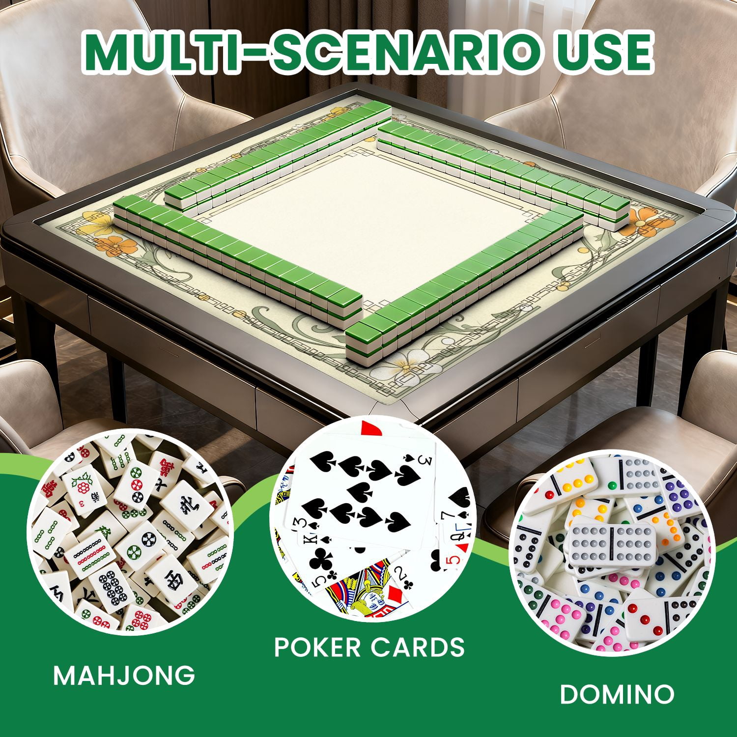 Mahjong Mat 31.5" x 31.5" Floral Corner Border Yellow White Flowers Pastel Non-Slip Noise Reduction American Mahjong Tiles Table Cover for Dominoes Poker Card Board Games Gift