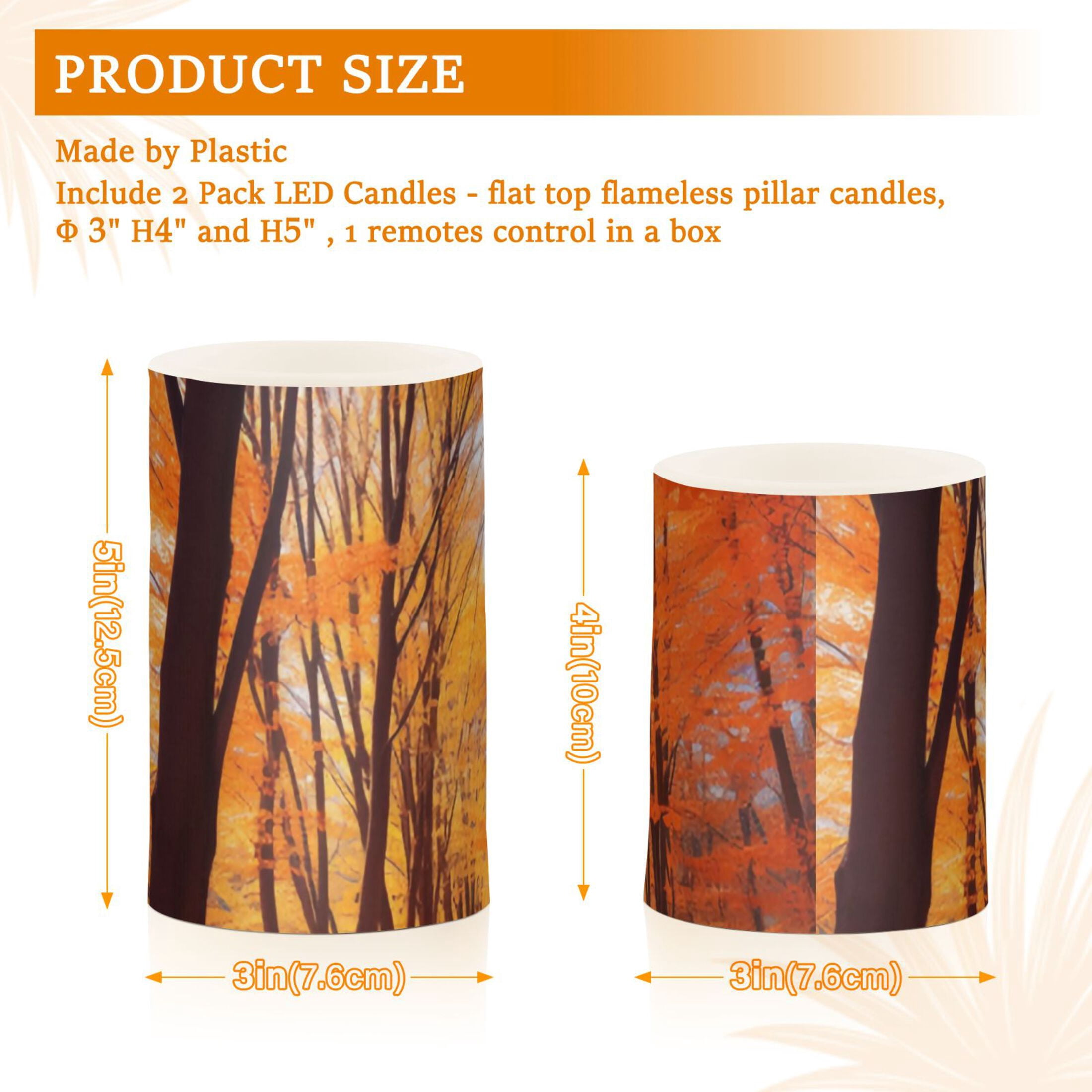 Fall Leaves with Forest Flameless Candles with Remote Timer LED Battery Operated Flickering Candle Light for Festival Wedding Home Party