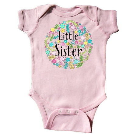 

Inktastic Little Sister with Flower Circle Gift Baby Boy or Baby Girl Bodysuit