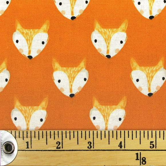 Fabric Creations Orange with Fox Faces Fat Quarter Pre-Cut Fabric - 18" x 21" / 45cm x 53cm