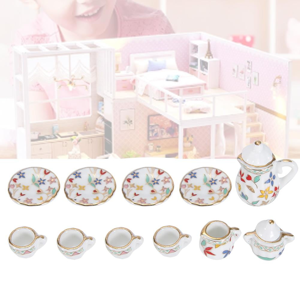 Mgaxyff 112 Dollhouse Kitchen Miniature 15pcs Porcelain Flower Tea Cup