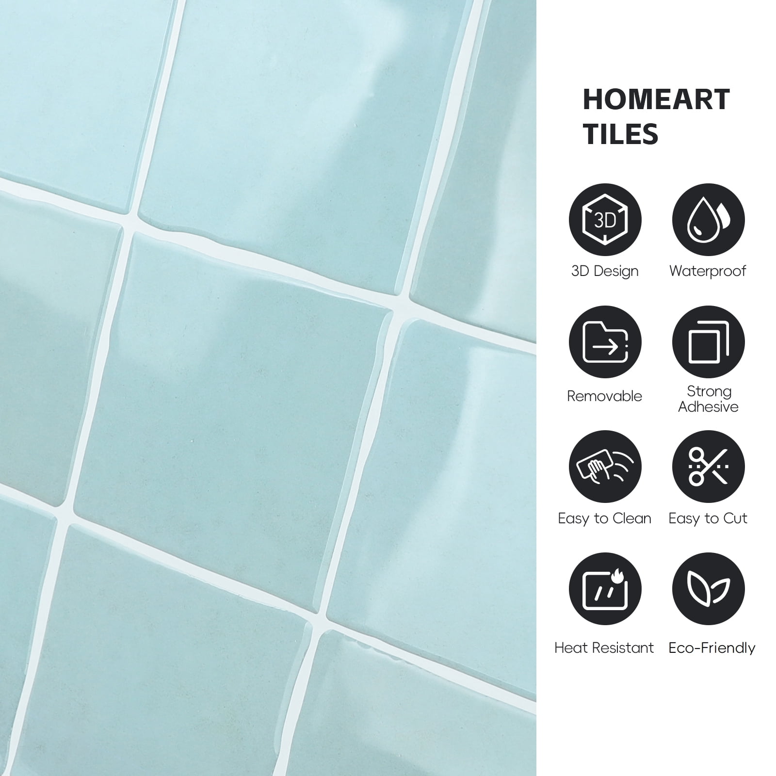 10 Sheets Square Peel and Stick Backsplash - 12”x12” Self Adhesive Wall Tiles for Kitchen Bathroom (Light Blue)