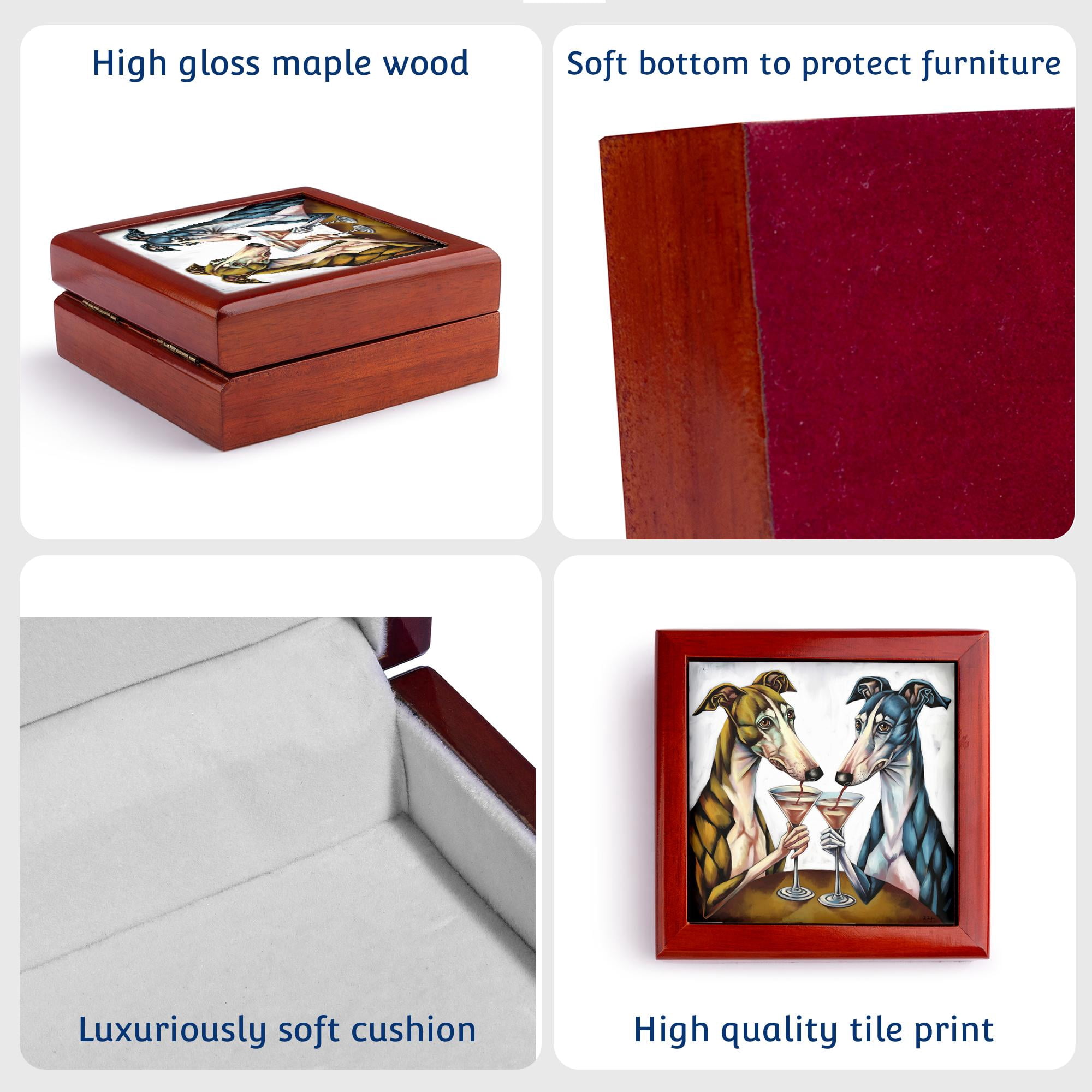 3dRose, Funny Cute Cool Greyhound Dogs Drinking Martinis Pets Abstract, Jewelry Box 5.5x5.5 inch with 4 inch tile