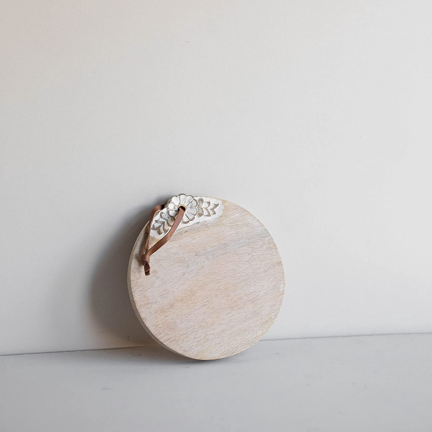 Foreside Home & Garden Small Round White Wood Cutting Board
