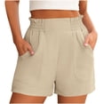 thumbnail image 1 of Pantalones Cortos de Cintura Elástica Mujeres Cintura Alta Cordón de Lino, Casual Bolsillos Fluyentes Pantalones para Diario, 1 of 9