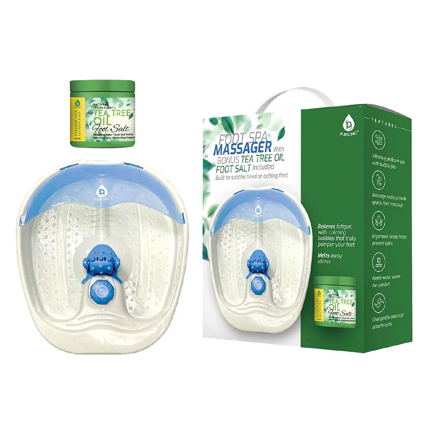 Pursonic HMG700PK Foot Spa Bath Massager with Tea Tree Oil Foot Salts, Pink