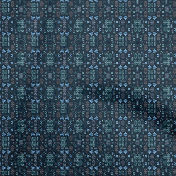 oneOone Polyester Spandex Blue Fabric Asian Kilim Sewing Craft Projects Fabric Prints By Yard 56 Inch Wide