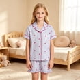 thumbnail image 2 of SJLDQY Girls Pajama Sets Button Down Short Sleeve Shirts and Ruffle Shorts 2 Piece Pjs Sets Casual Sleepwear Cute Loungewear Sets for Girls, 2 of 7
