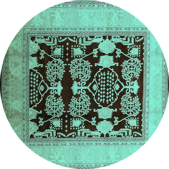 Ahgly Company Indoor Round Oriental Turquoise Blue Traditional Area Rugs, 5' Round