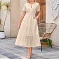 thumbnail image 2 of Wdgfv Women's 2026 Summer Short Sleeve Maxi Dress Casual V Neck Hollow Out Eyelet Ruffle Swing A Line Long Dresses Beige XS, 2 of 5