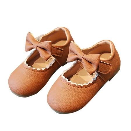 

AJTQTH Sandals for Girls Faux Leather Elegant Ruffled Solid Shoes with Velcro Cute Bowknot Walking Shoes Soft Soled Low-Heel Non-Slip Shoes for Summer Casual Brown 2.5 Y