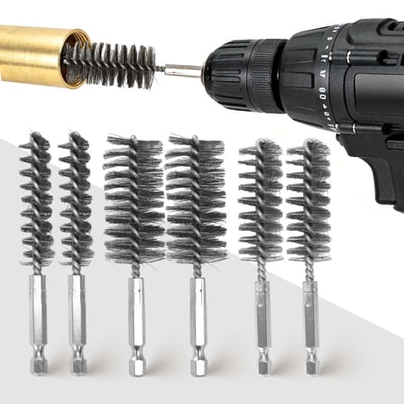 6Pcs Wire Bore Brush for Drill,1/2” 3/4” 1” Stainless Steel Copper Pipe Cleaner Set for Power Drill Cleaning,Abrasive Drill Wire Brush with 1/4" Hex Shank