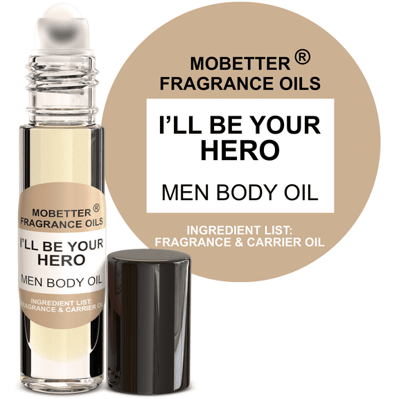 MOBETTER FRAGRANCE OILS I'll Be Your Hero Men Cologne Body Oil 1/3 oz roll on Glass Bottle