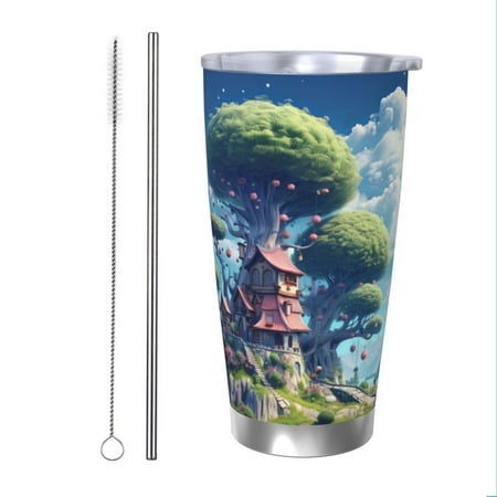 

Goofa Fantasy Treehouse Planet Scene for 20 oz Skinny Tumbler Stainless Steel Coffee Mug Slim Vacuum Insulated Travel Cup Car Cup-Straw Two-piece Set