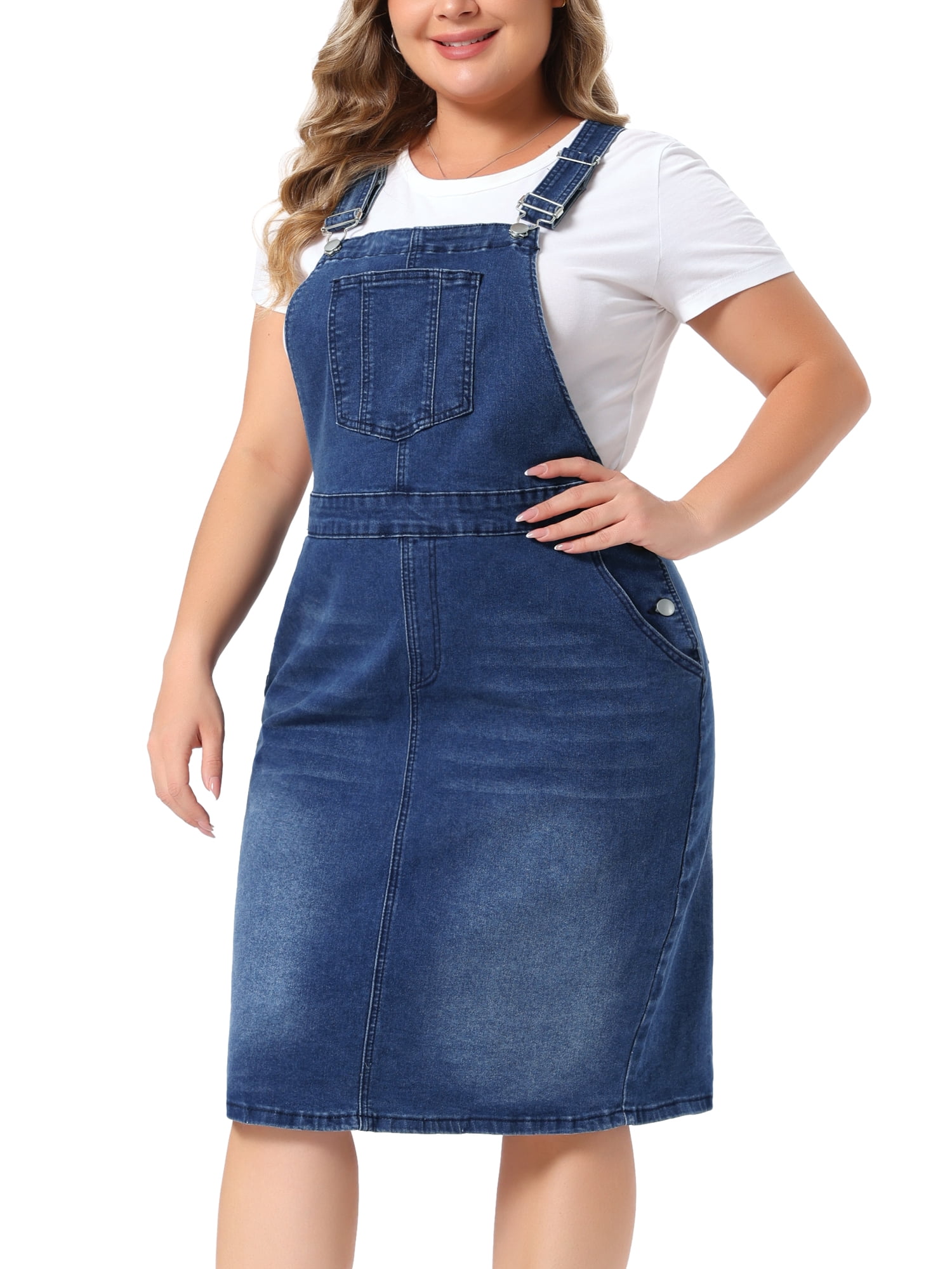 DARING DIVA Women's Plus Denim Overall Adjustable Strap Dress 3X Dark Blue