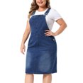 thumbnail image 2 of DARING DIVA Women's Plus Denim Overall Adjustable Strap Dress 1X Dark Blue, 2 of 6