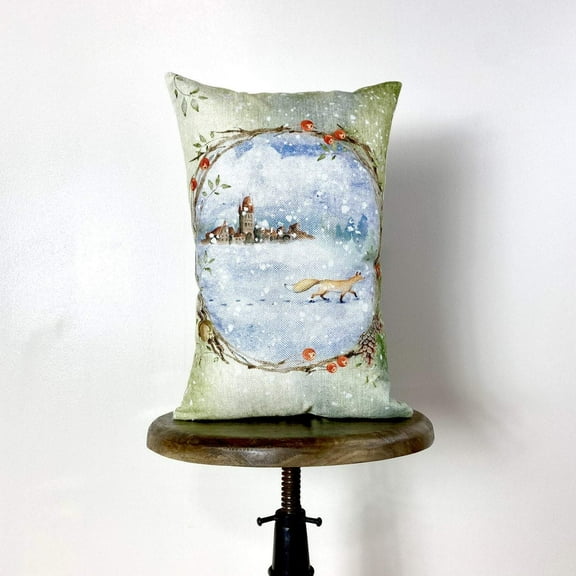 Christmas Fox Snow Scene Pillow cover | Merry Christmas | Christmas Pillow | Christmas Decor | 12x18 | Christmas tree | Christmas Gifts