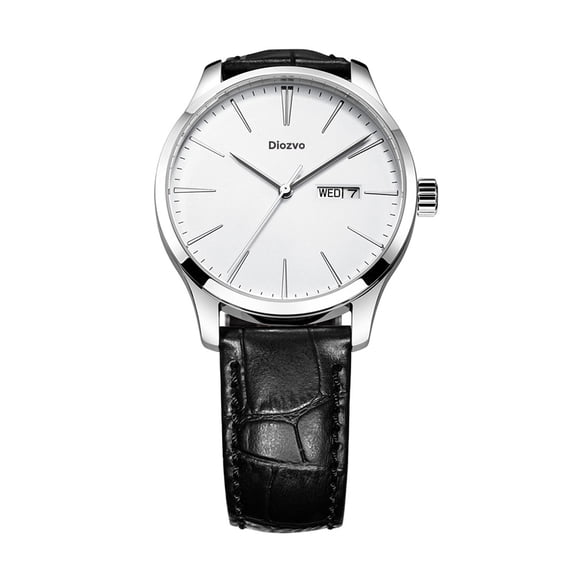 Diozvo Wristwatches, Men's Quartz Wristwatch Minimalist Connotation Leather Watch (White)