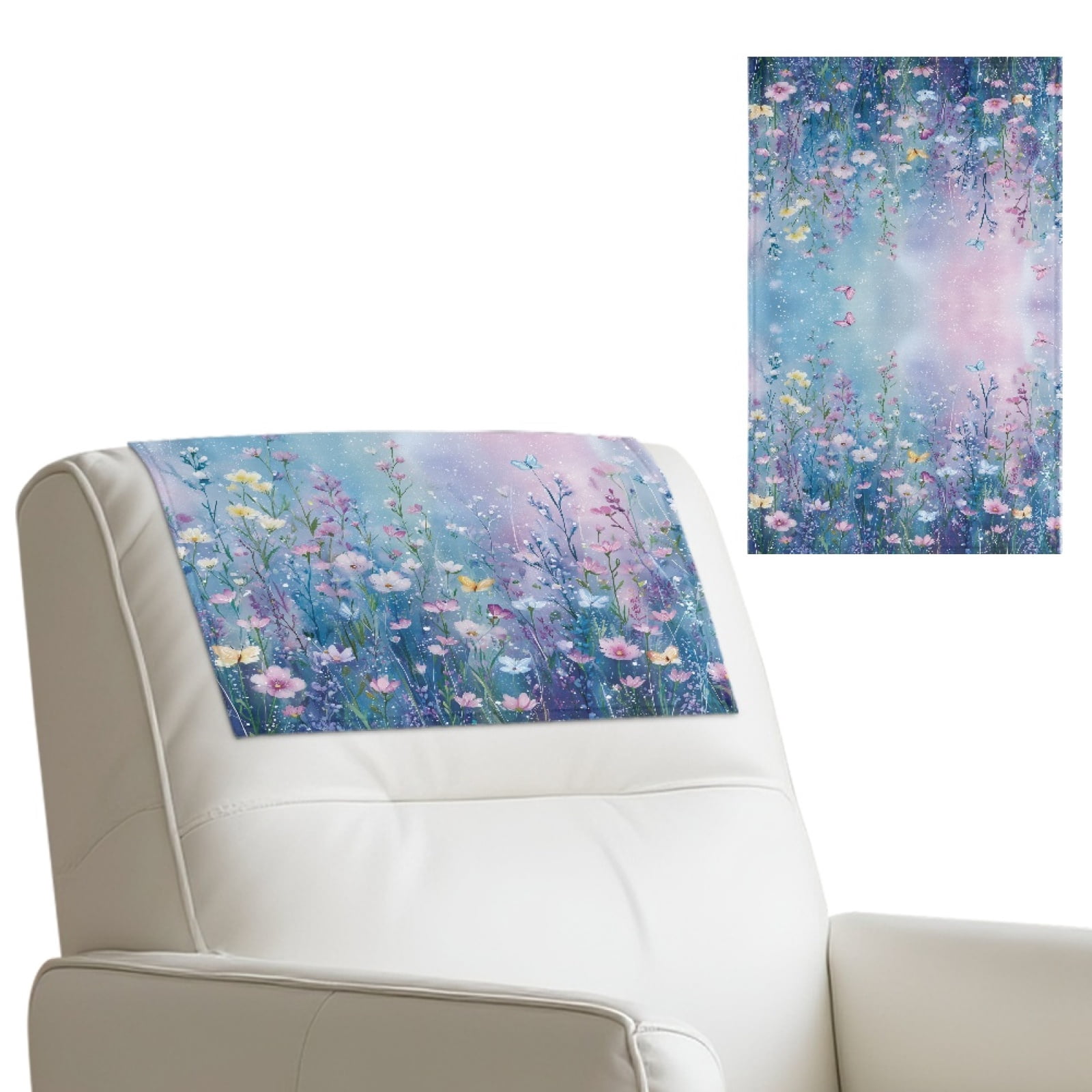 Xixirimido Butterfly Boho Floral Pattern Recliner Chair Head Rest Slipcover Non Slip Waterproof Recliner Chair Cover Leather Sofa Couch Headrest Protector Covers, 3Pcs