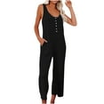thumbnail image 1 of Womens Summer Sleeveless Jumpsuits 2023 Button Scoop Neck Casual Ribbed Cropped Wide Leg Pants Rompers with Pockets, 1 of 5
